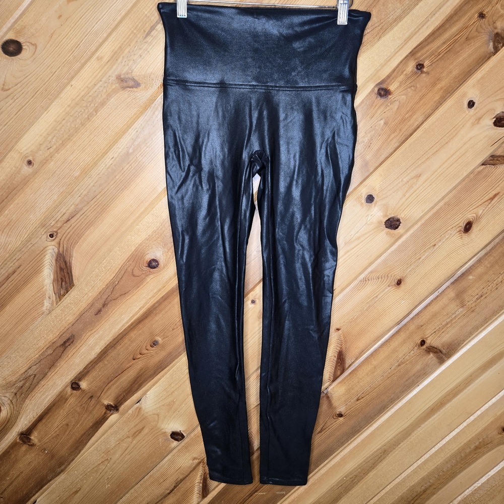 SPANX Womens‎ Size Large Black Faux Leather Shapewear Leggings